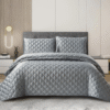 3 Piece Silk Bedspread Set - Silver