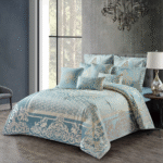 10 Pcs Luxury Bedding Gift Set - Teal Blue Damask