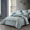 10 Pcs Luxury Bedding Gift Set - Damask Silver Blue