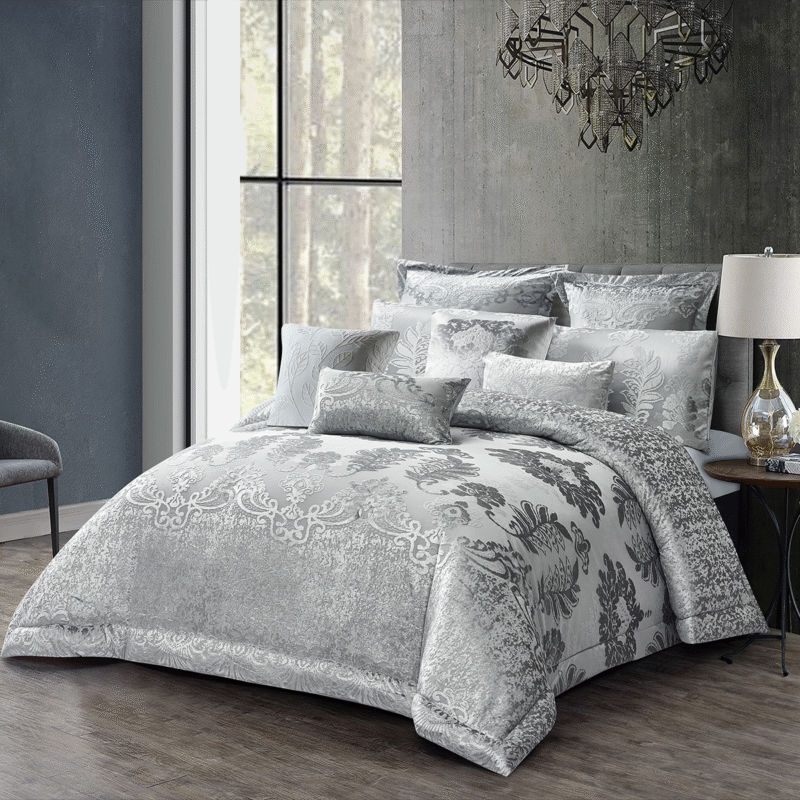 10 Pcs Luxury Bedding Gift Set - Silver Damask