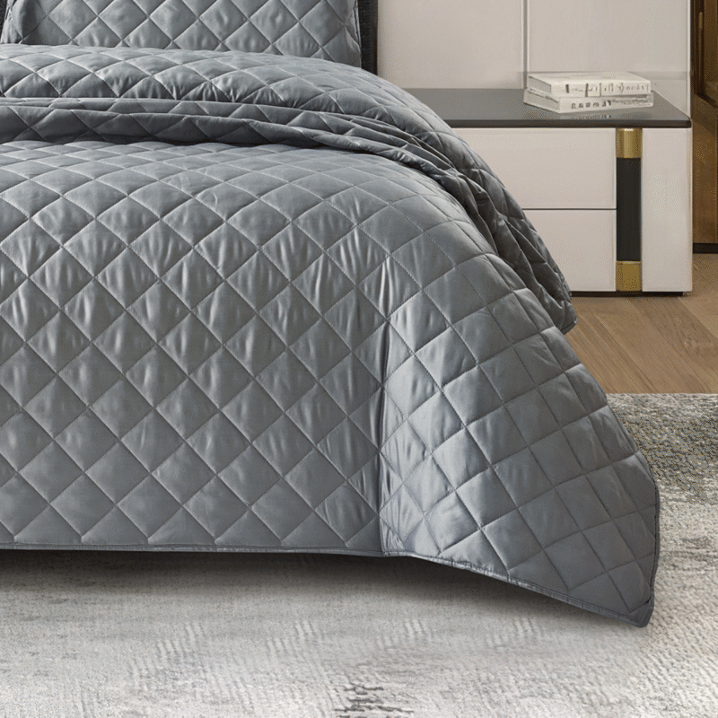 3 Piece Silk Bedspread Set - Silver