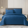 3 Piece Silk Bedspread Set - Navy Blue