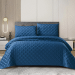 3 Piece Silk Bedspread Set - Navy Blue