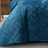 3 Piece Crushed Velvet Bedspread Set - Teal Blue
