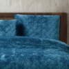 3 Piece Crushed Velvet Bedspread Set - Teal Blue