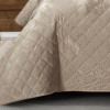 3 Piece Crushed Velvet Bedspread Set - Tan