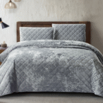 3 Piece Crushed Velvet Bedspread Set - Grey