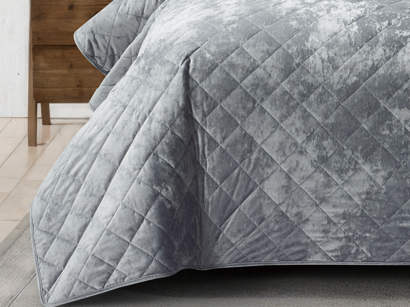 3 Piece Crushed Velvet Coverlet Set - Grey
