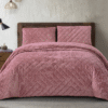 3 Piece Crushed Velvet Bedspread Set - Dusty Pink