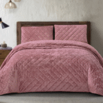 3 Piece Crushed Velvet Bedspread Set - Dusty Pink