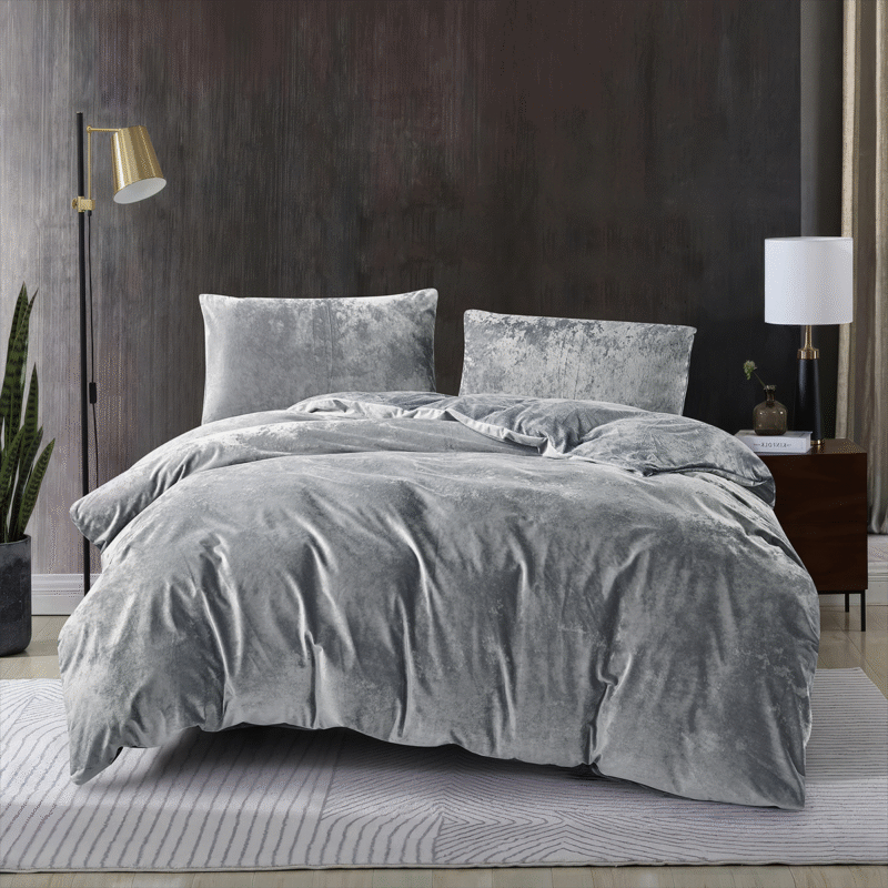 Velvet 3 Pcs Quilt Cover Set - Grey