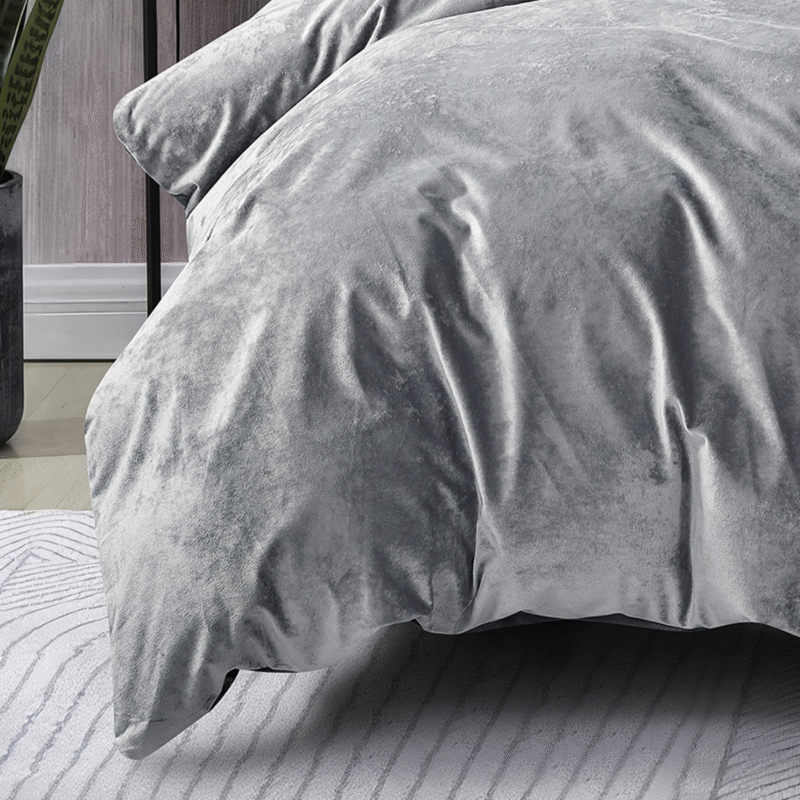 Velvet 3 Pcs Quilt Cover Set - Grey