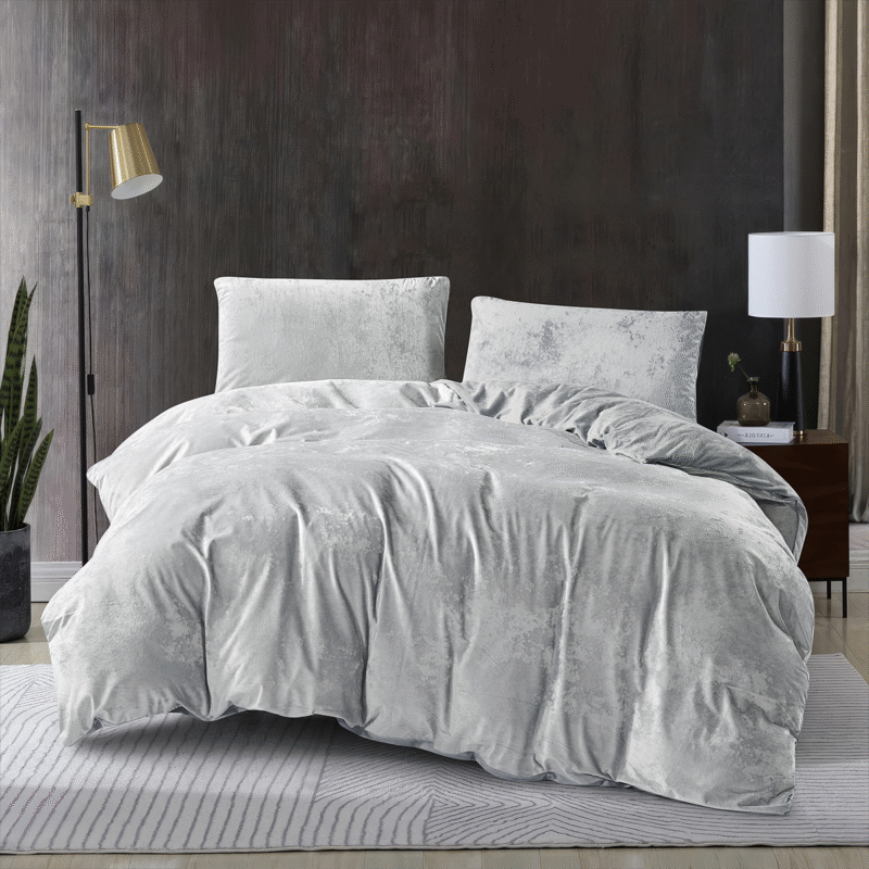 Velvet 3 Pcs Quilt Cover Set Silver