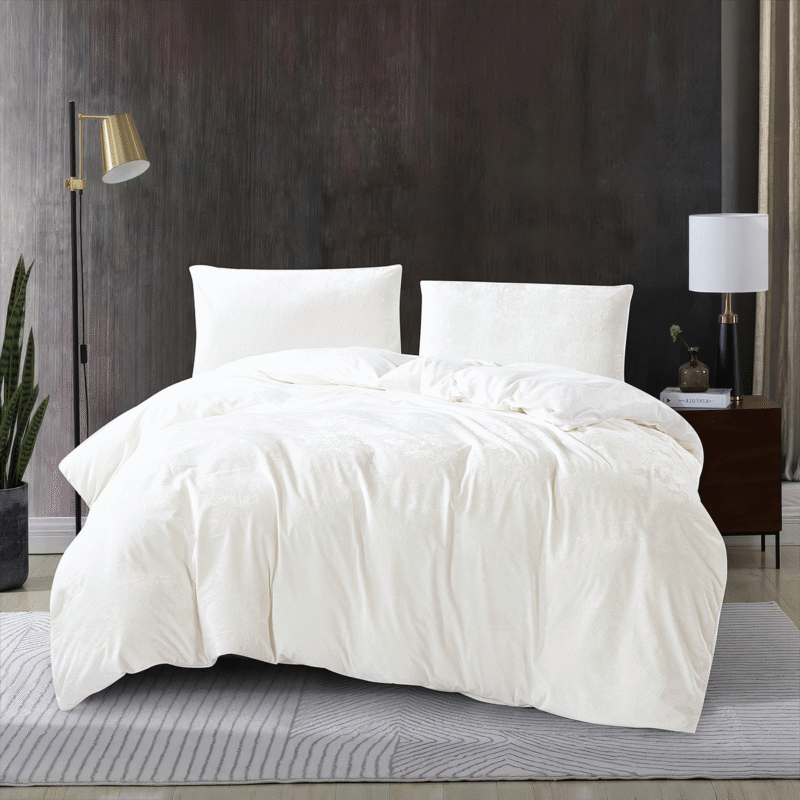 Velvet 3 Pcs Quilt Cover Set - White