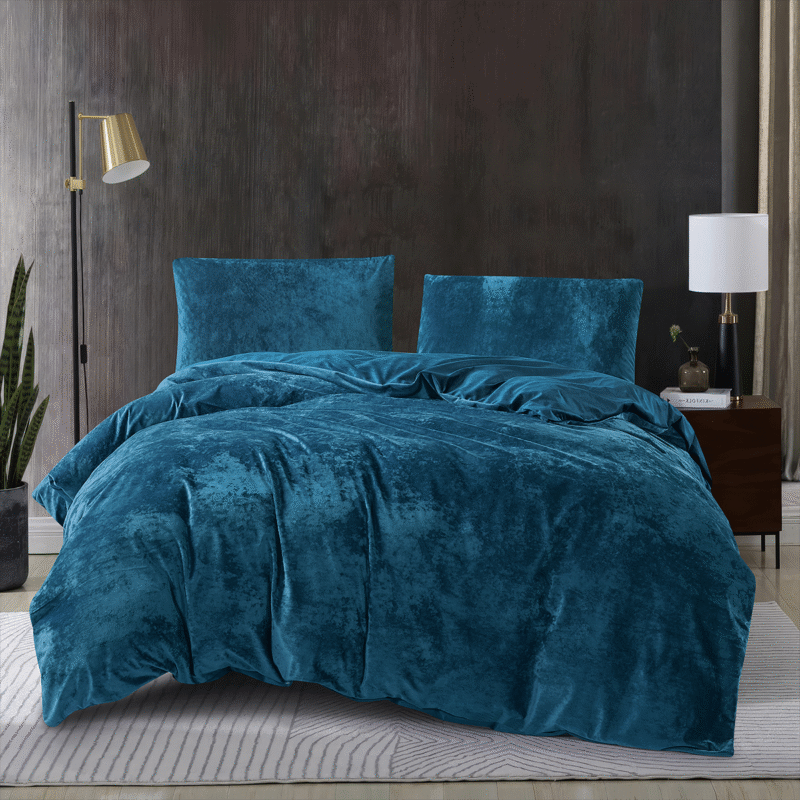 Velvet 3 Pcs Quilt Cover Set - Dark Teal Blue