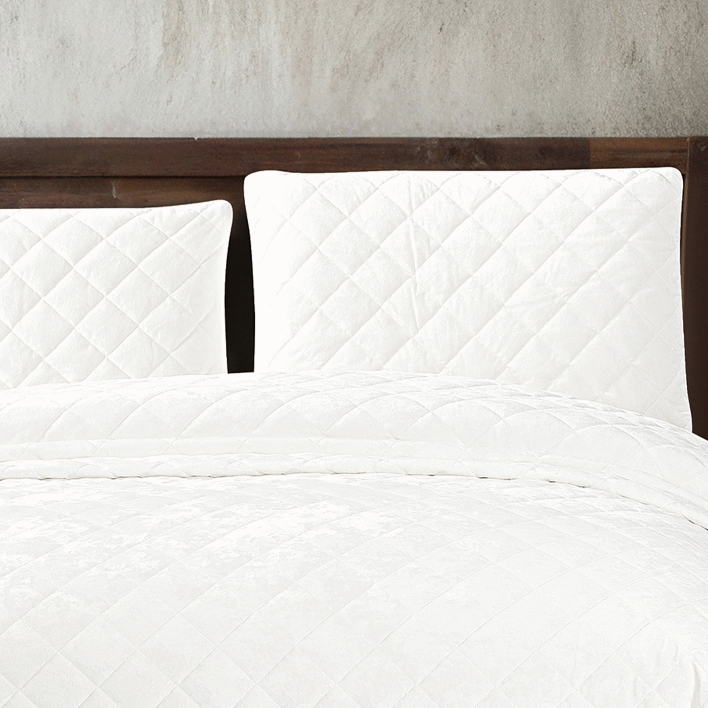 WHITE 3 Bedding King 3 Piece Crushed Velvet Bedspread Set - White