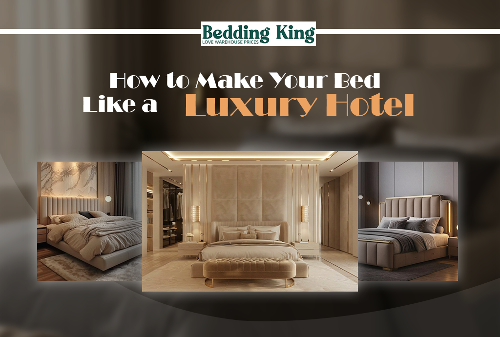 Luxury hotel style bed sheets and neatly arranged pillows